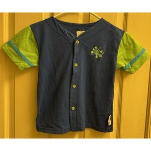 Vintage Healthtex Turtle Baseball Jersey Button Up‎ Shirt 90s Blue/green Boys 7